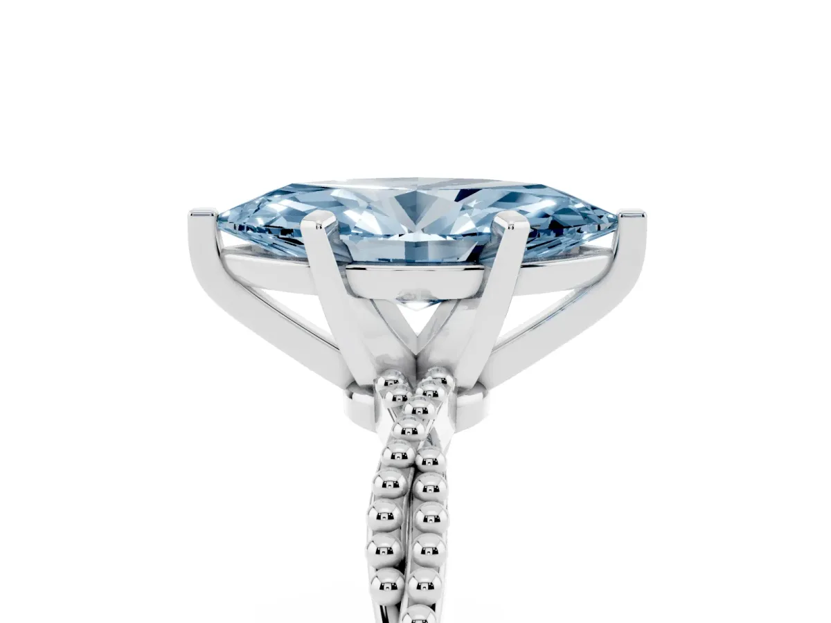 Fancy Blue Marquise Cut Solitaire Twisted Band with Bead Prong Setting Silver