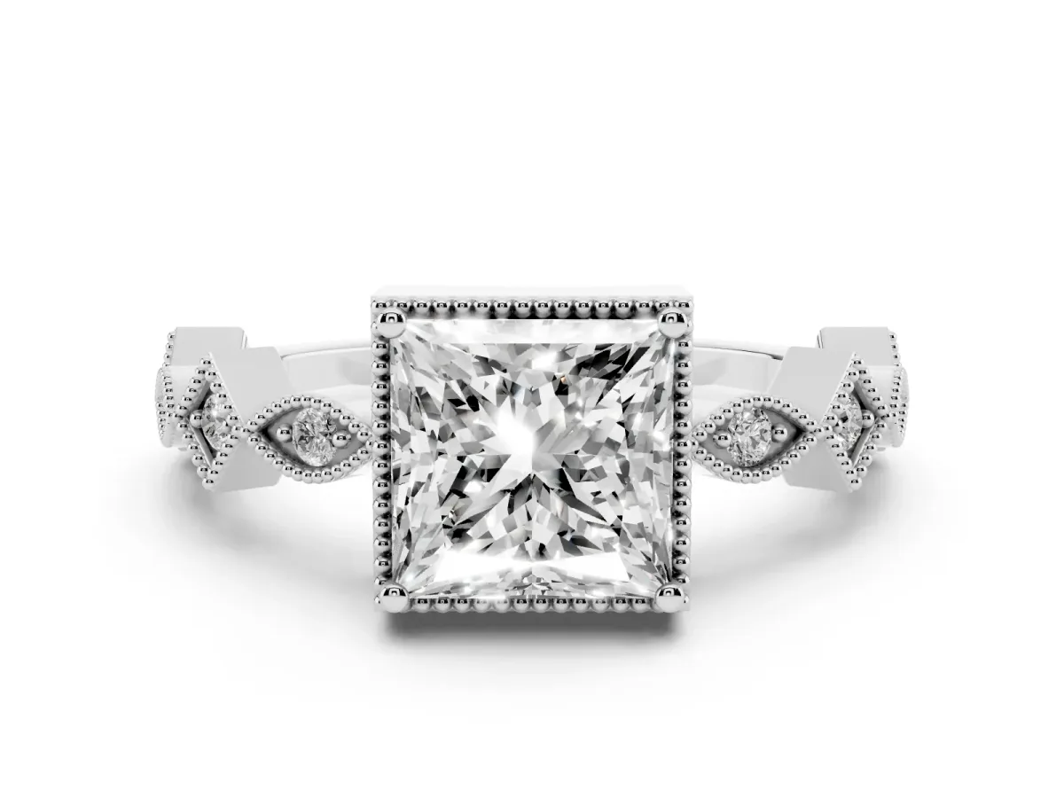 Princess Cut Milgrain Marquise Diamond Twist Band Ring Silver