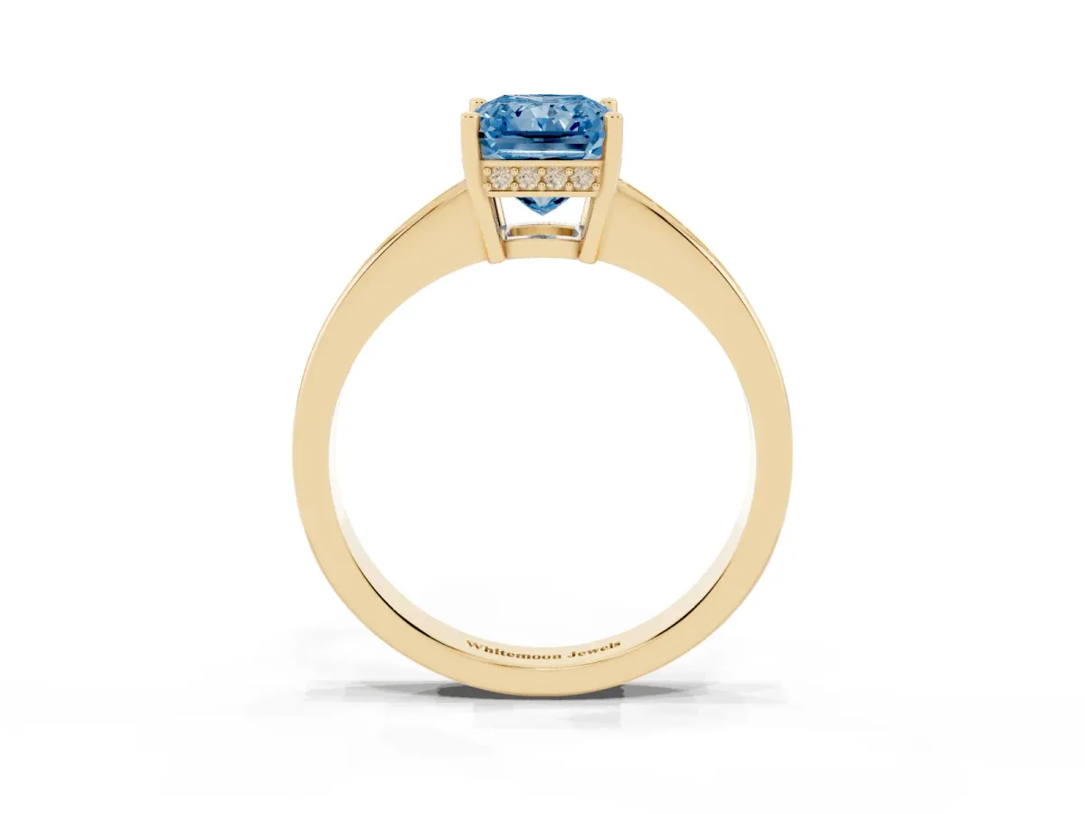 Fancy Blue Radiant Cut Solitaire Pavé Band Prong Setting Ring Yellow gold