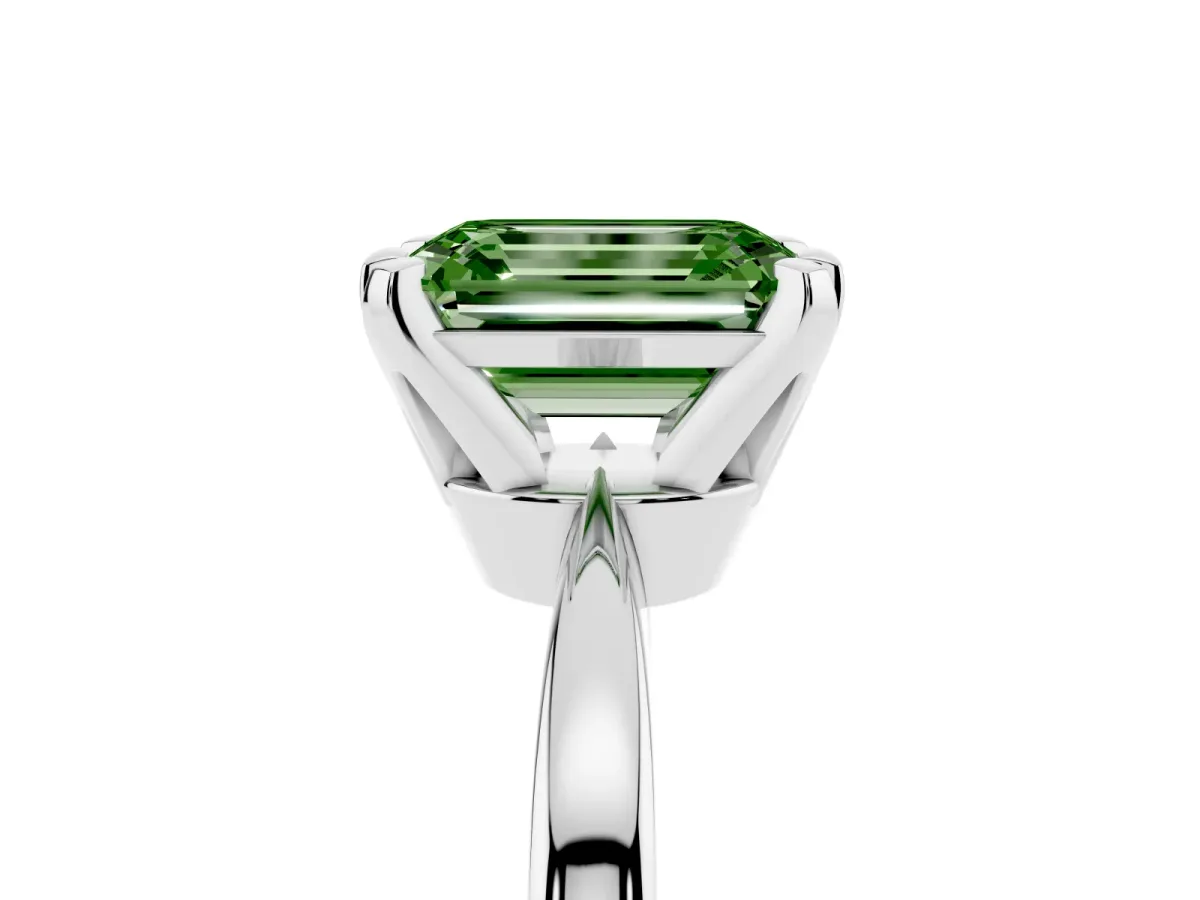 Fancy Green Emerald Cut Solitaire Engagement Ring with Six-Prong Setting and Tapered Band Platinum