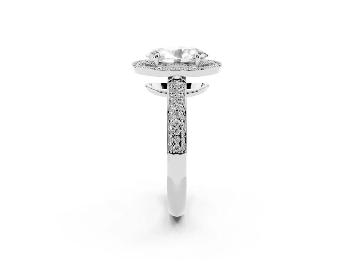 Oval Cut Cut Halo Diamond Pave Band with Four-Prong Setting Silver