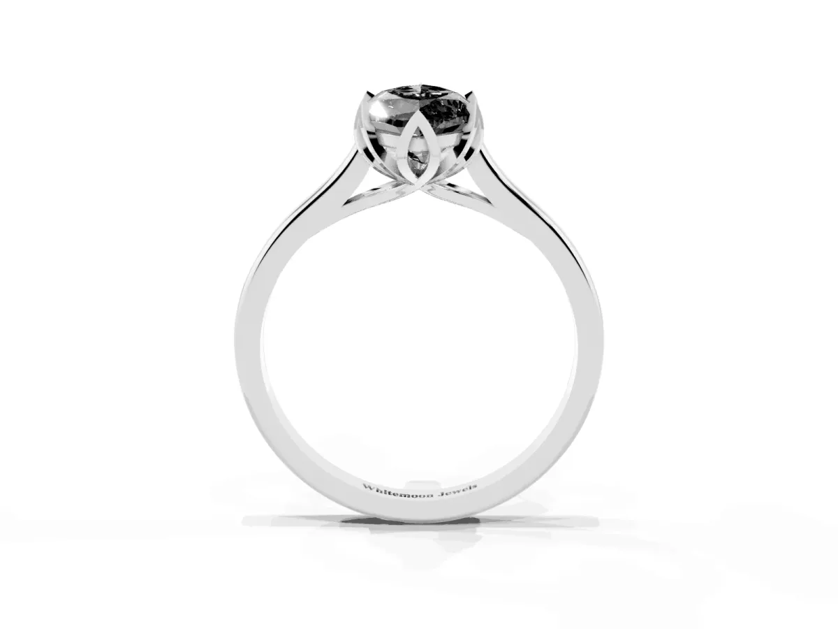 Fancy Black Marquise Cut Diamond Solitaire Ring with Flower Prong Setting and Classic Band Silver