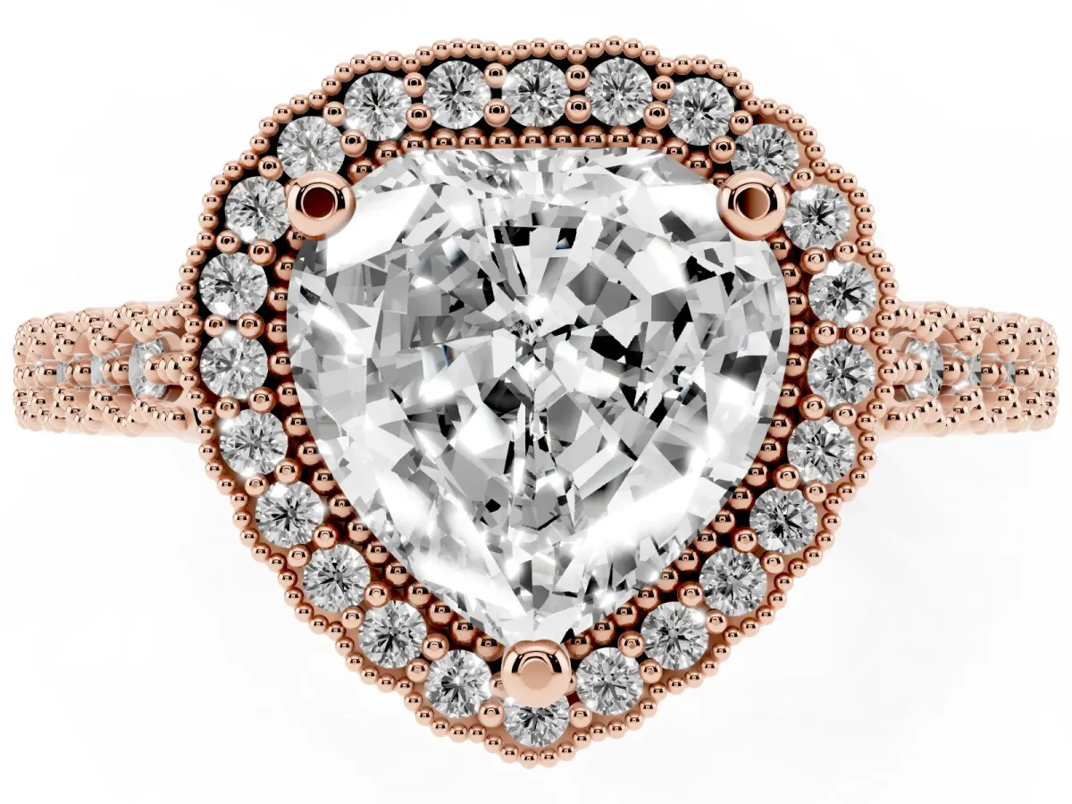 Heart Cut Cut Halo Pavé Solitaire Ring with Milgrain Band Rose gold
