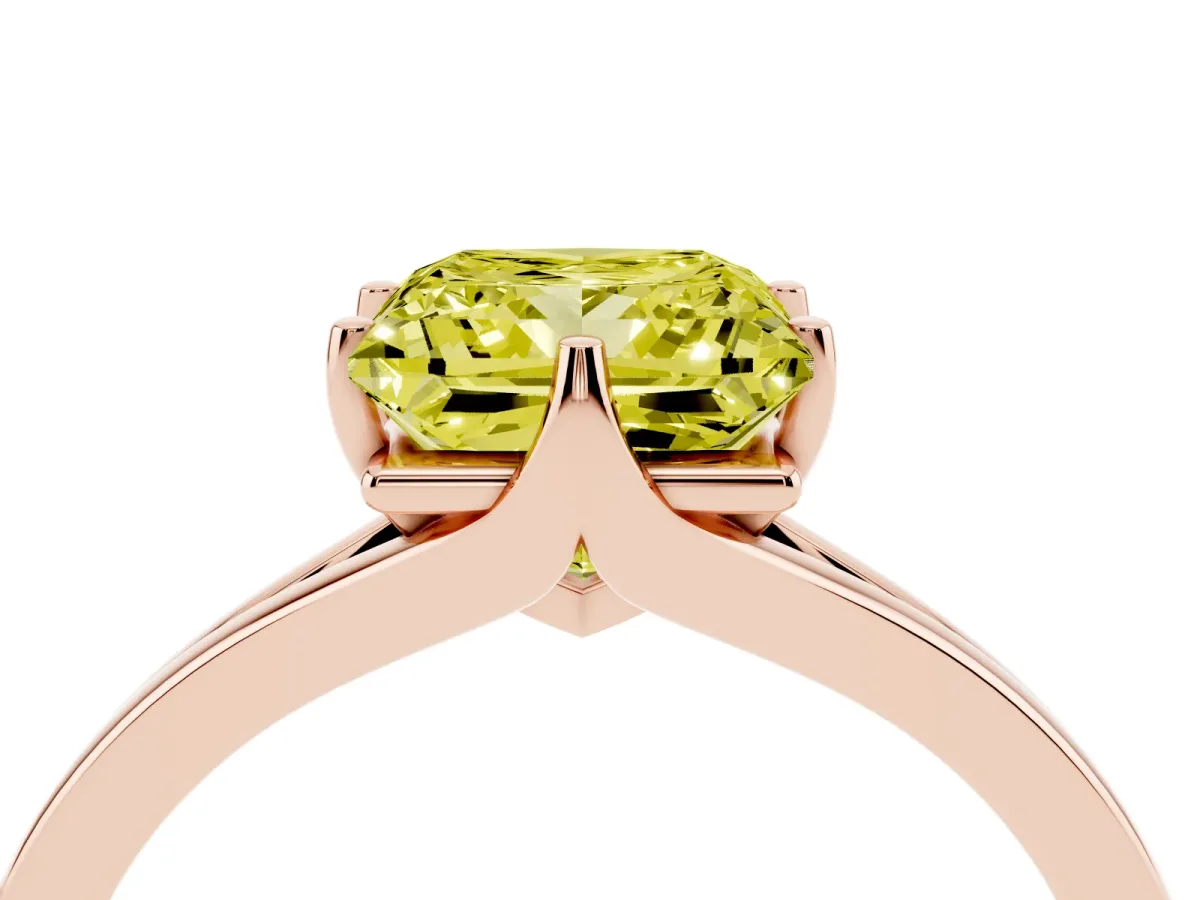 Fancy Yellow Princess Cut Solitaire Diamond Ring with Six-Prong Setting and Tapered Band Rose gold