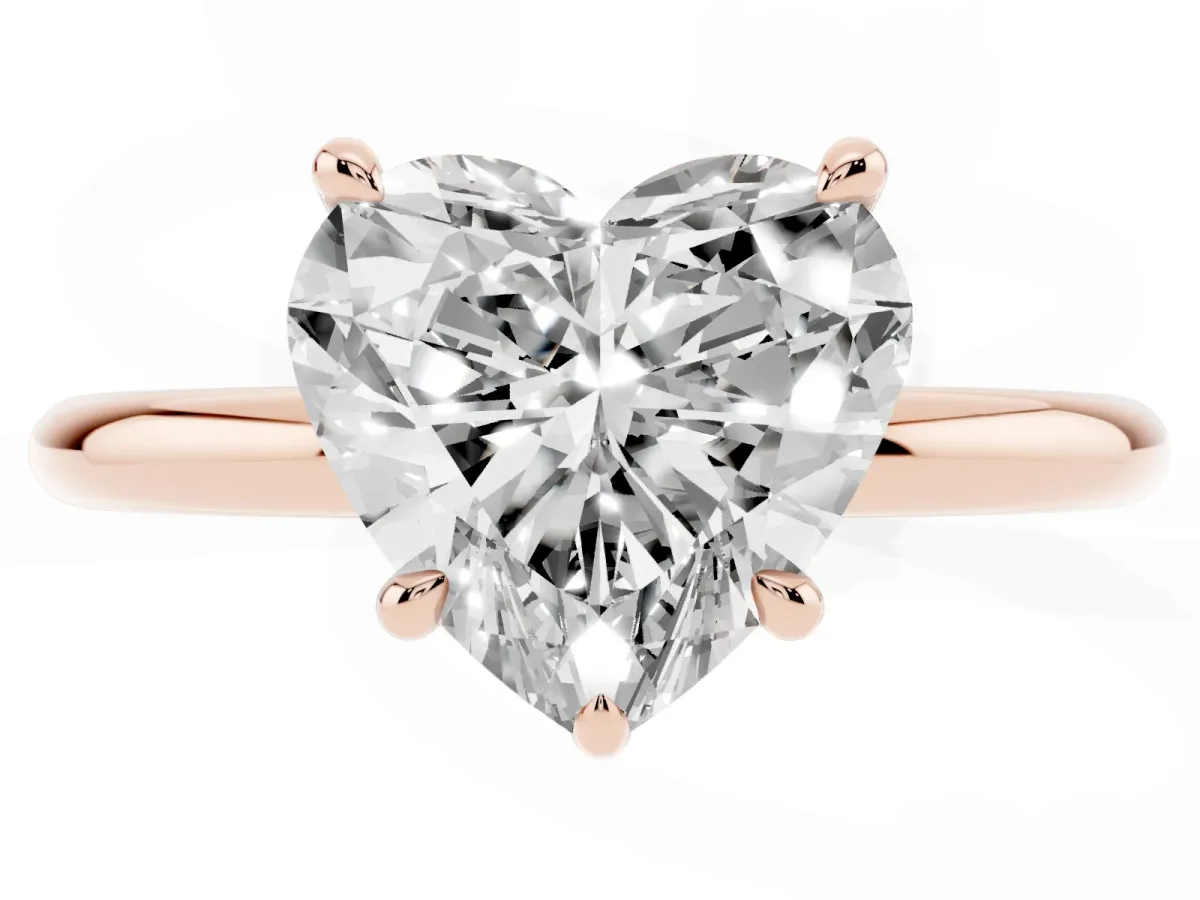 Heart Cut Diamond Solitaire Ring with Thin Band and Four-Prong Setting Rose gold