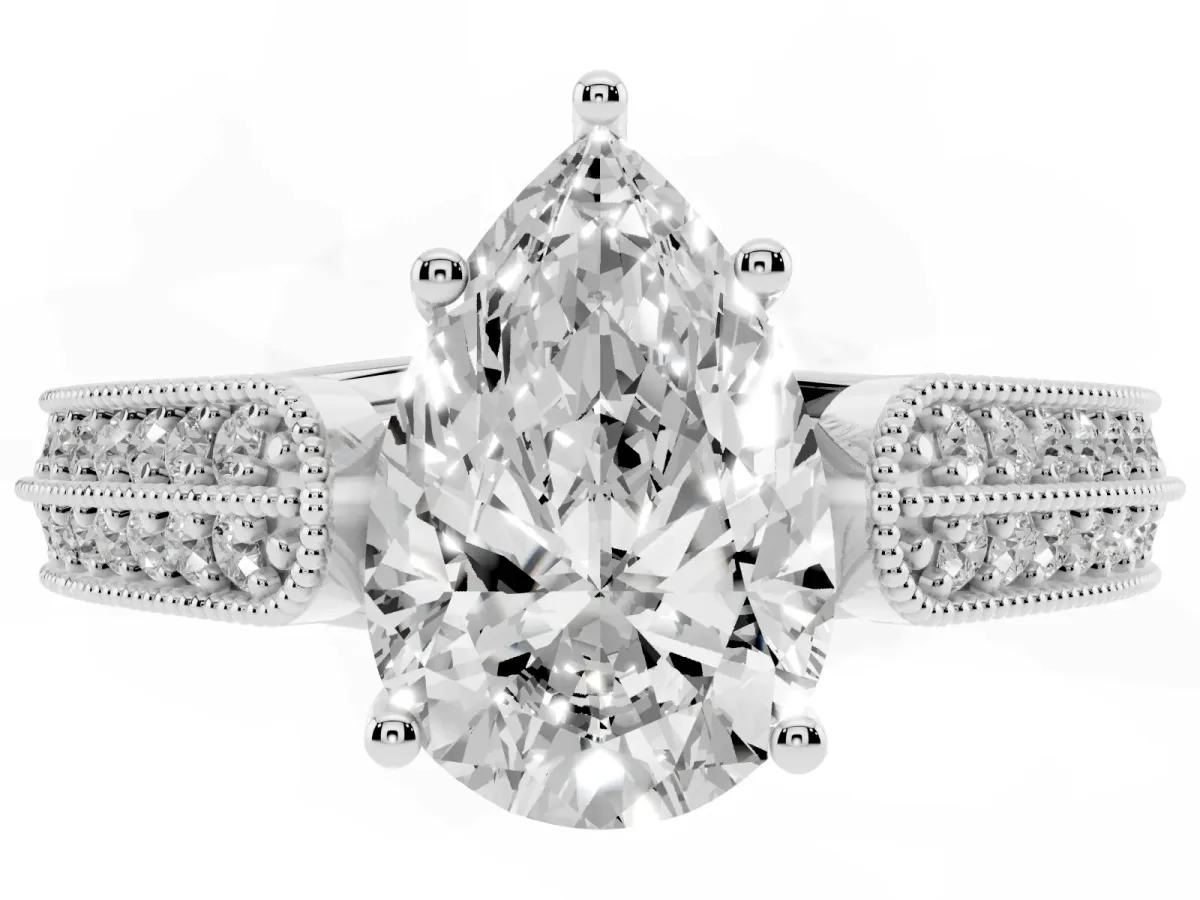 Pear Cut Cut Pave Split Shank Engagement Ring with Four-Prong Setting Platinum