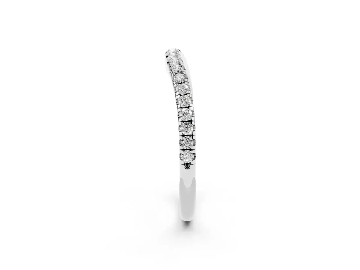 Round Diamond Pavé Set Curved White Gold Band Platinum