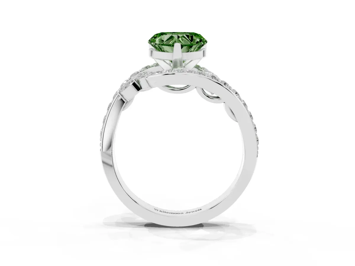 Fancy Green Heart Cut Solitaire with Pavé Twist Band and Four-Prong Setting Platinum