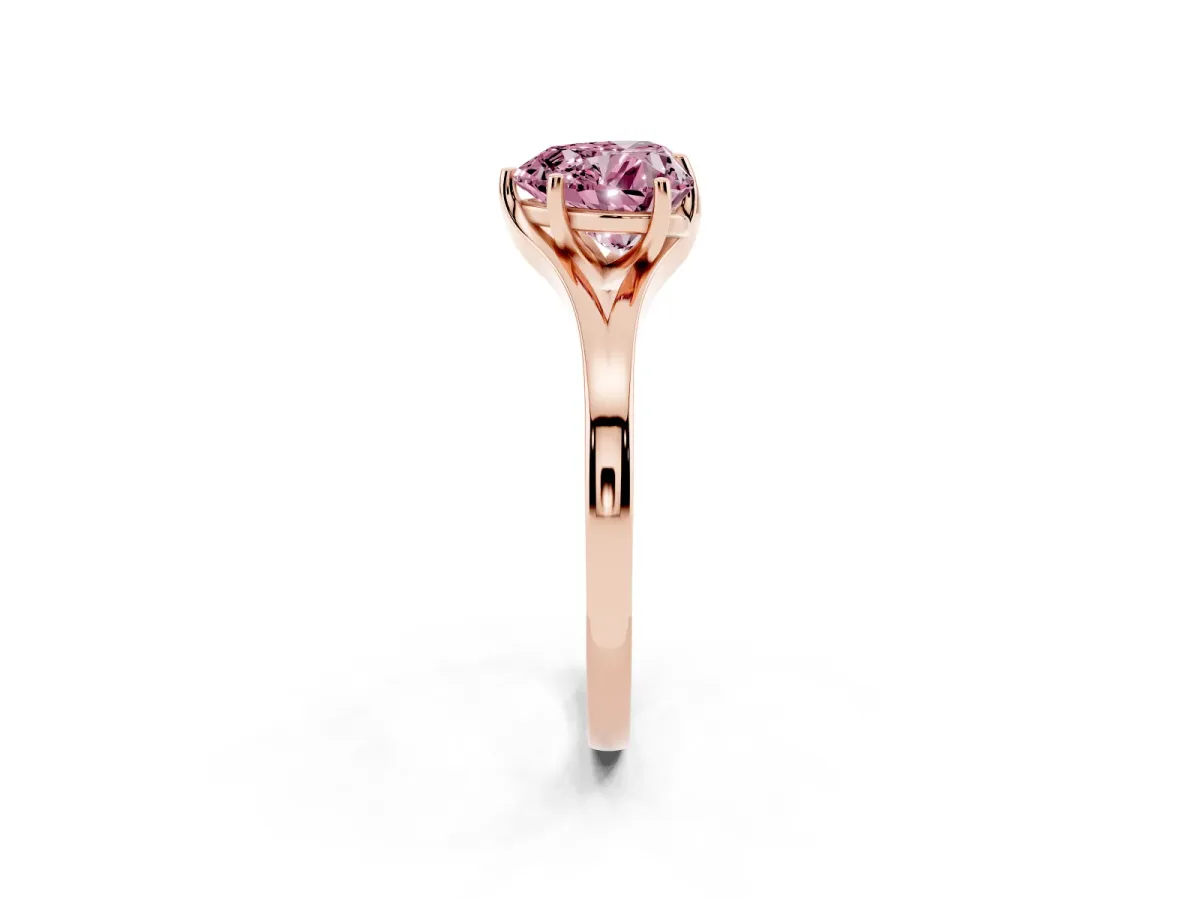 Fancy Pink Heart Cut Solitaire Diamond Ring with Six-Prong Setting and Tapered Band Rose gold