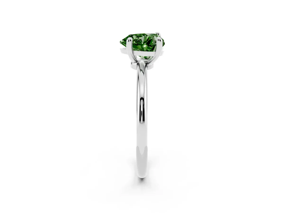 Fancy Green Heart Cut Solitaire Diamond Ring with 4-Prong Setting on a Classic Band Silver