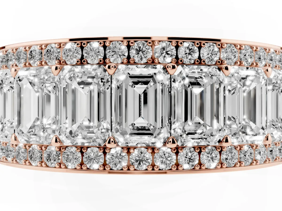 Emerald Cut and Round Diamond Multi-Row Mens Band Rose gold