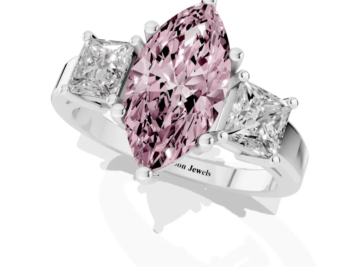 Fancy Pink Three-Stone Marquise Cut Cut Solitaire Ring with Prong Setting Silver