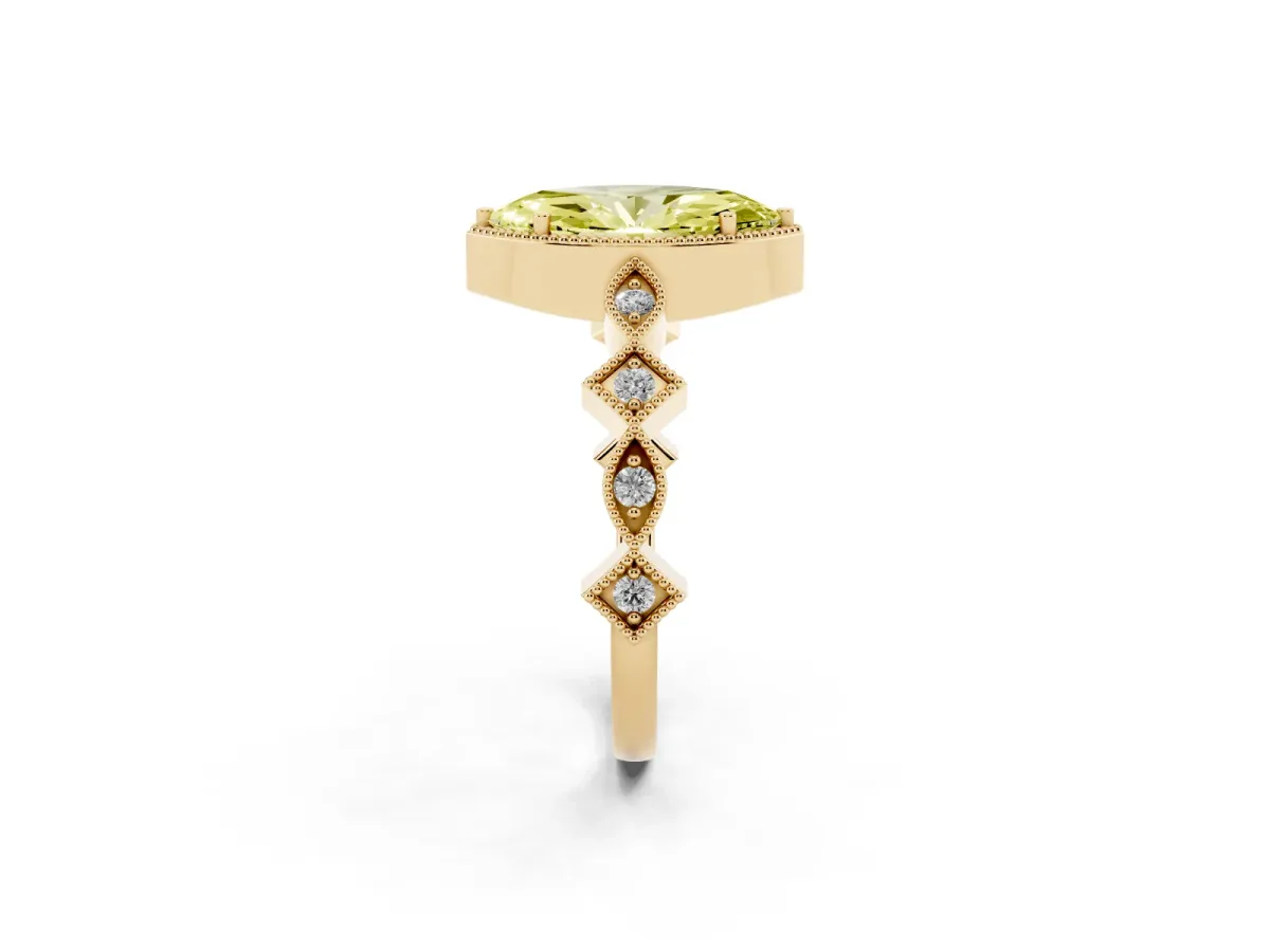 Fancy Yellow Marquise Cut Milgrain Marquise Diamond Twist Band Ring Yellow gold