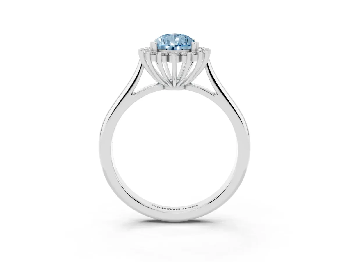 Fancy Blue Pear Cut Cut Diamond Halo Ring with Solitaire Band and Prong Setting Platinum