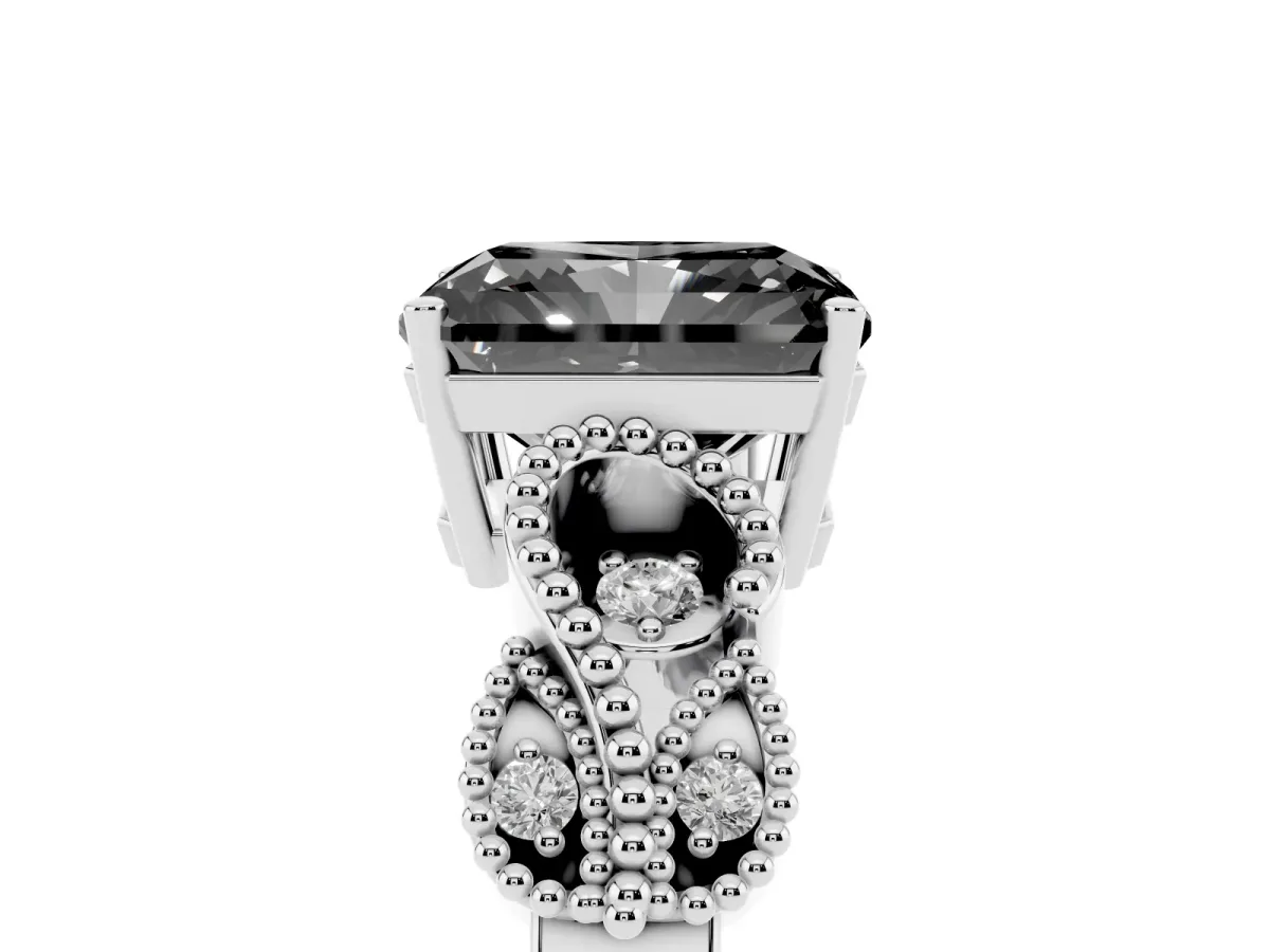 Fancy Black Princess Cut Solitaire Milgrain Leaf Band with Prong Setting Platinum
