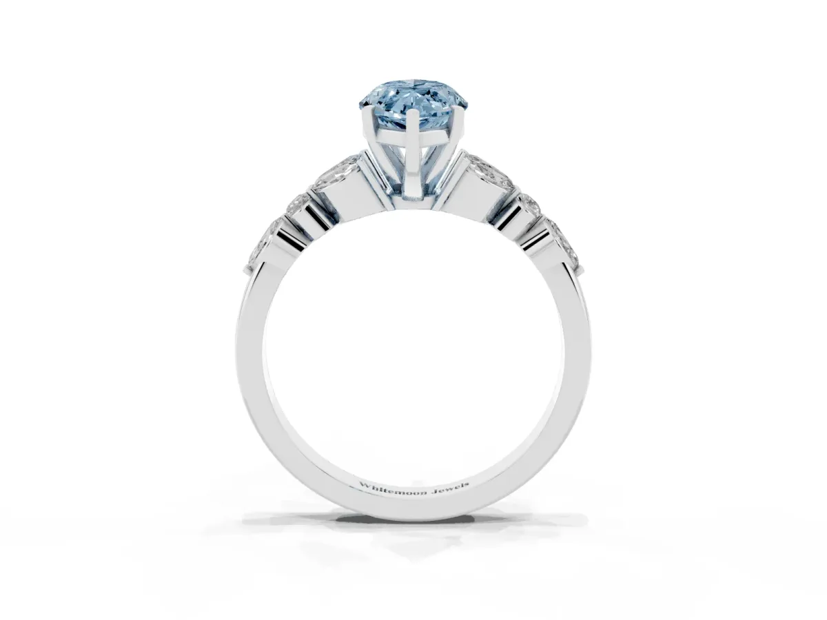 Fancy Blue Marquise Cut Diamond Solitaire Ring with Side Stones and Four-Prong Setting Platinum
