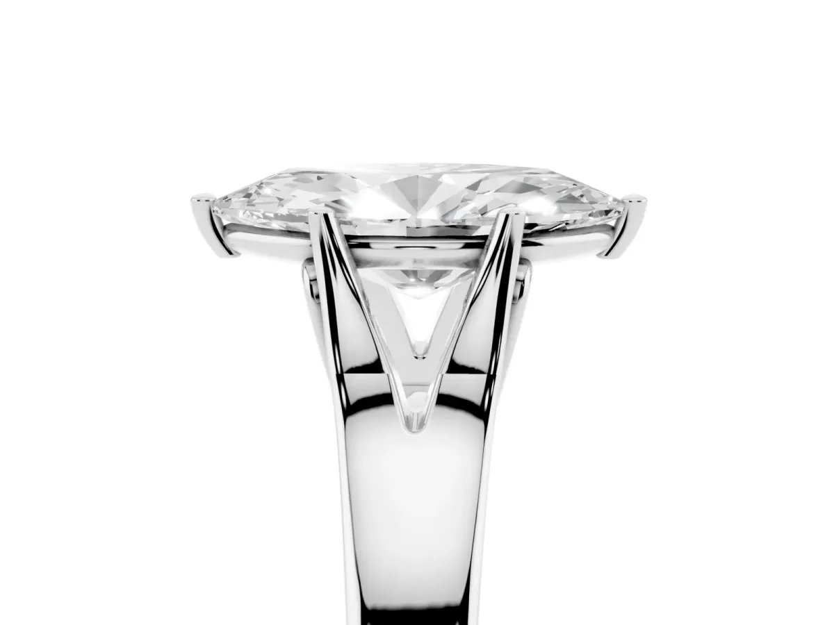 Marquise Cut Solitaire Diamond Ring with Cathedral Band and Four-Prong Setting Silver