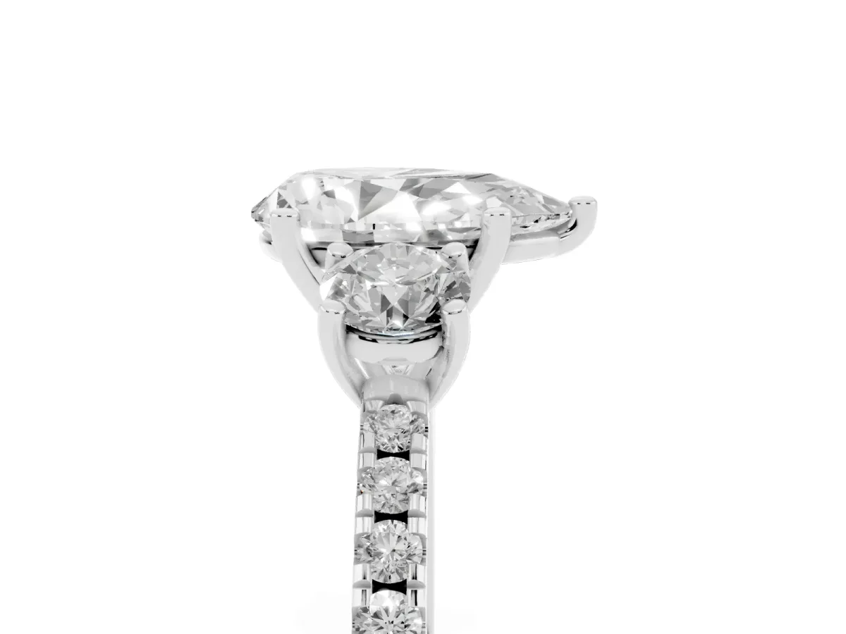 Three-Stone Pear Cut Cut Diamond Pavé Band with Prong Setting Platinum