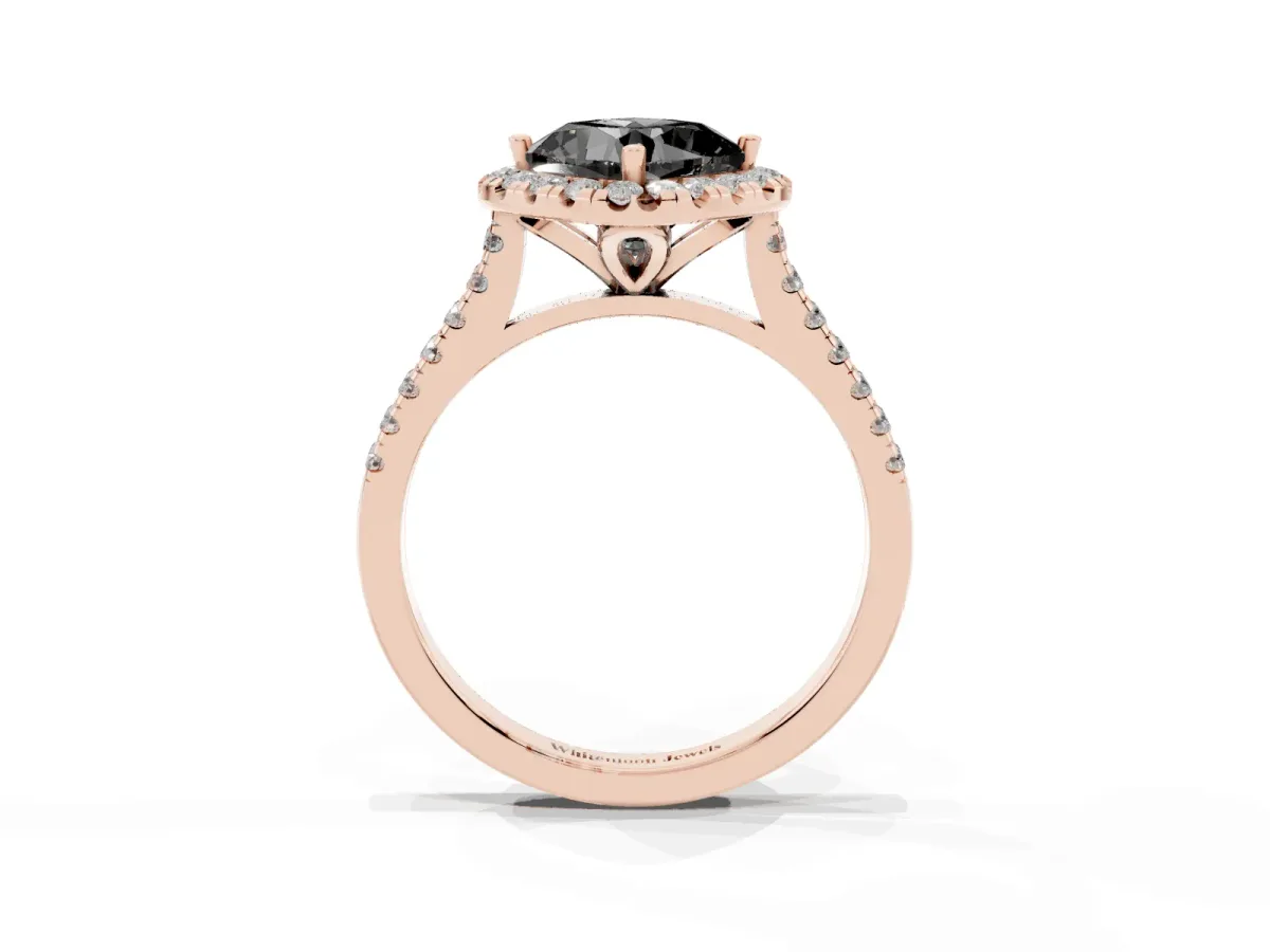 Fancy Black Cushion Cut Diamond Cushion Halo Ring with Pavé Band Rose gold