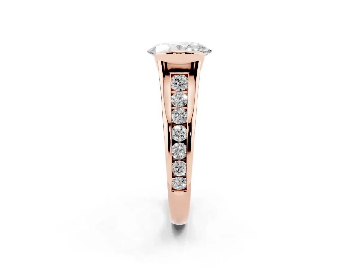 Oval Cut Solitaire Bezel-Set Diamond Ring with Channel-Set Band Rose gold