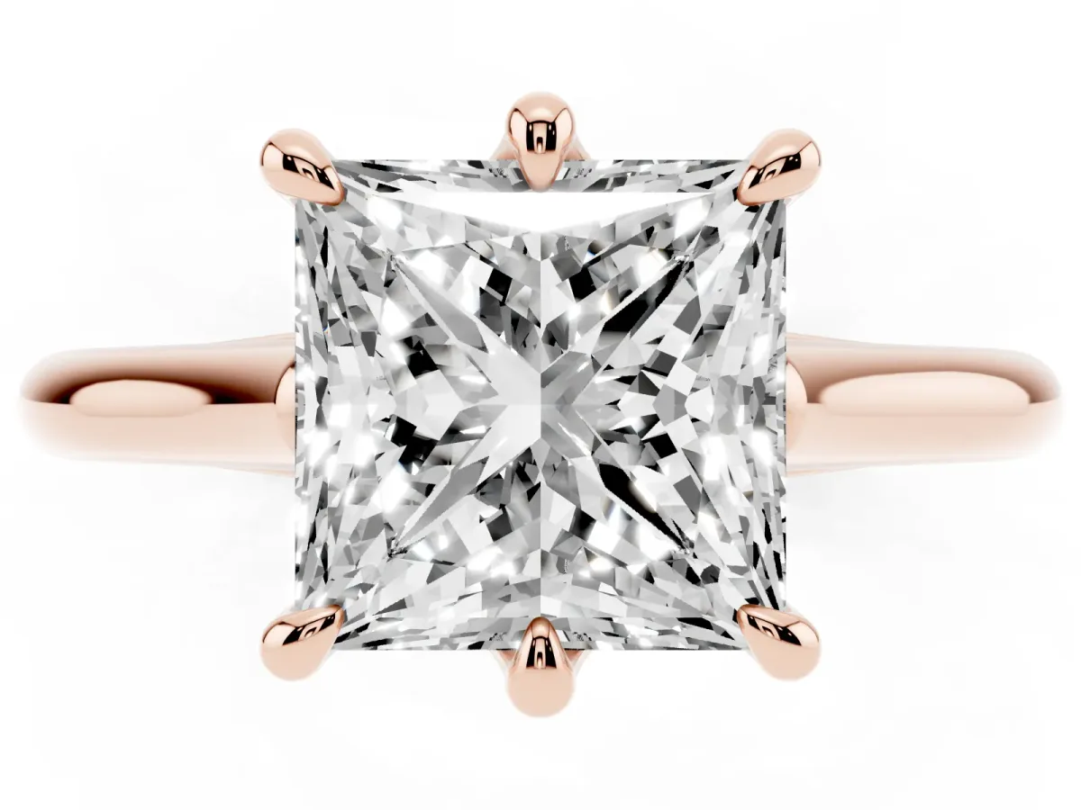 Princess Cut Solitaire Engagement Ring with Six-Prong Setting and Classic Band Rose gold