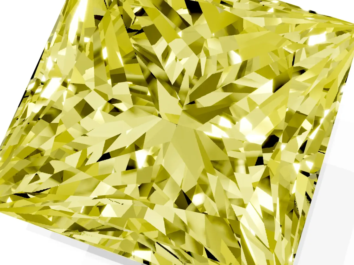 Fancy Yellow Princess Cut Halo Diamond Ring with Milgrain and Bezel Accents on a Split Shank Band Yellow gold
