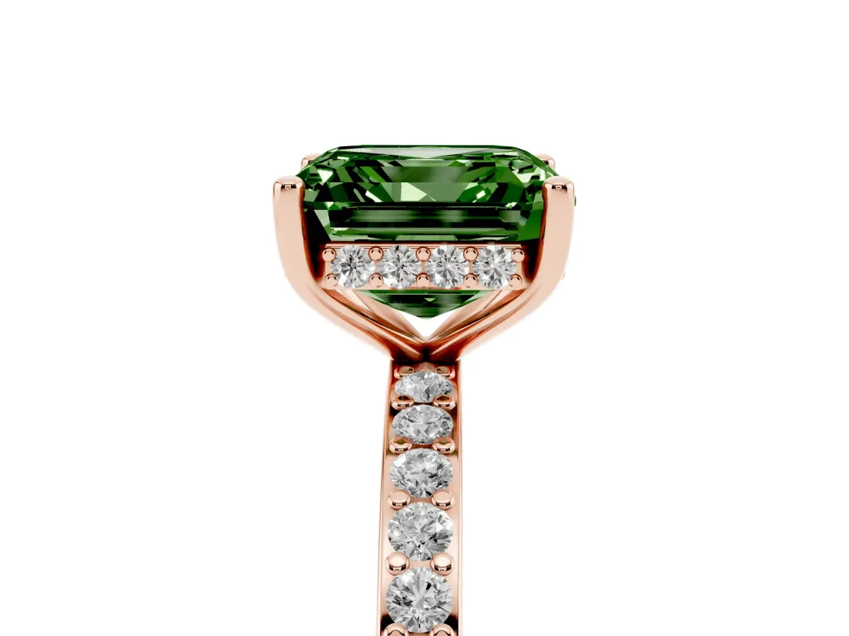 Fancy Green Asscher Cut Cut Diamond Pavé Band Ring with Four-Prong Setting Rose gold