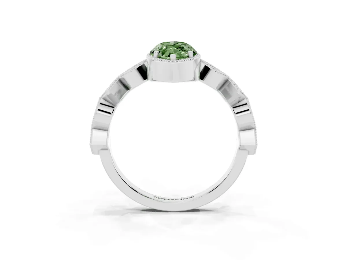 Fancy Green Marquise Cut Milgrain Marquise Diamond Twist Band Ring Silver