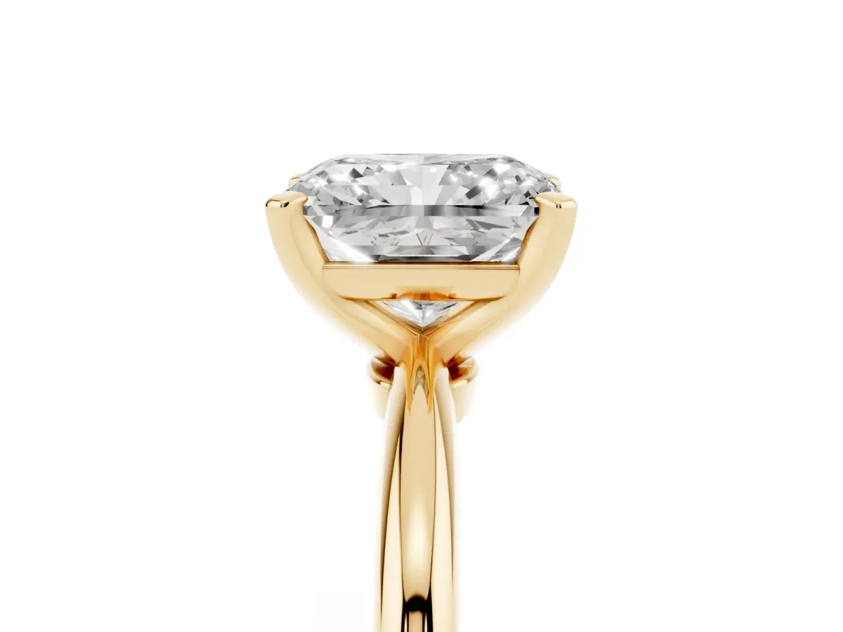 Radiant Cut Diamond Solitaire Ring with Prong Setting and Classic Band Yellow gold
