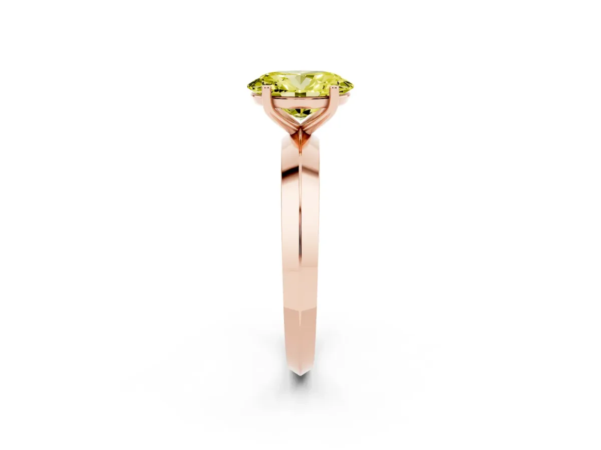 Fancy Yellow Oval Cut Cut Solitaire Engagement Ring with Flat Band and Four-Prong Setting Rose gold