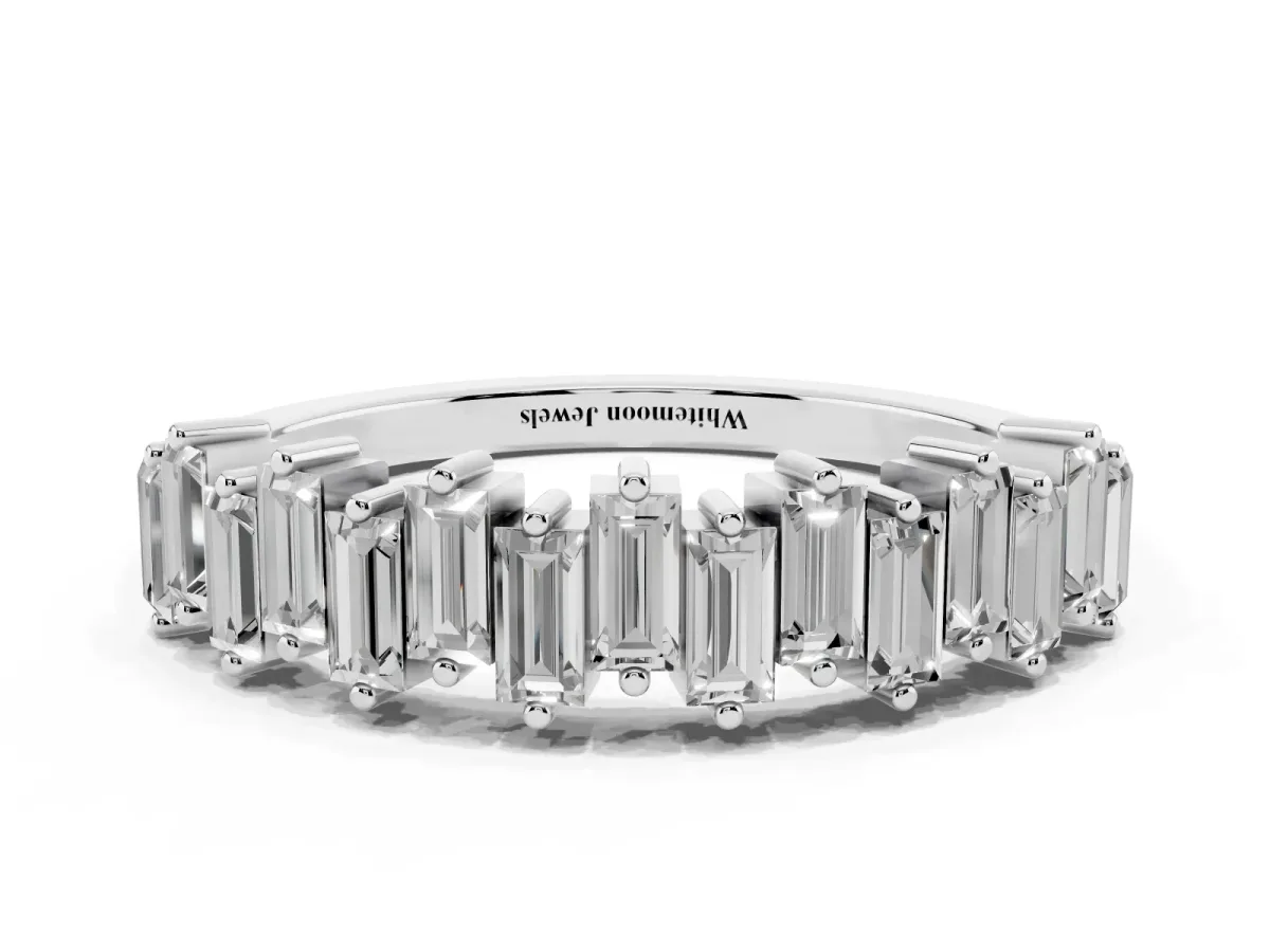 Baguette Diamond Half Eternity Ring with Prong Setting Platinum