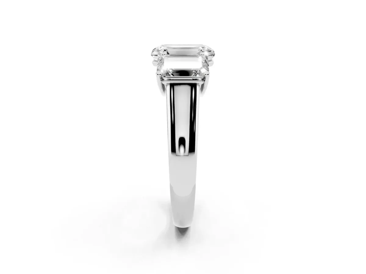 Emerald Cut Three-Stone Diamond Ring with Prong Setting on a Classic Band White gold