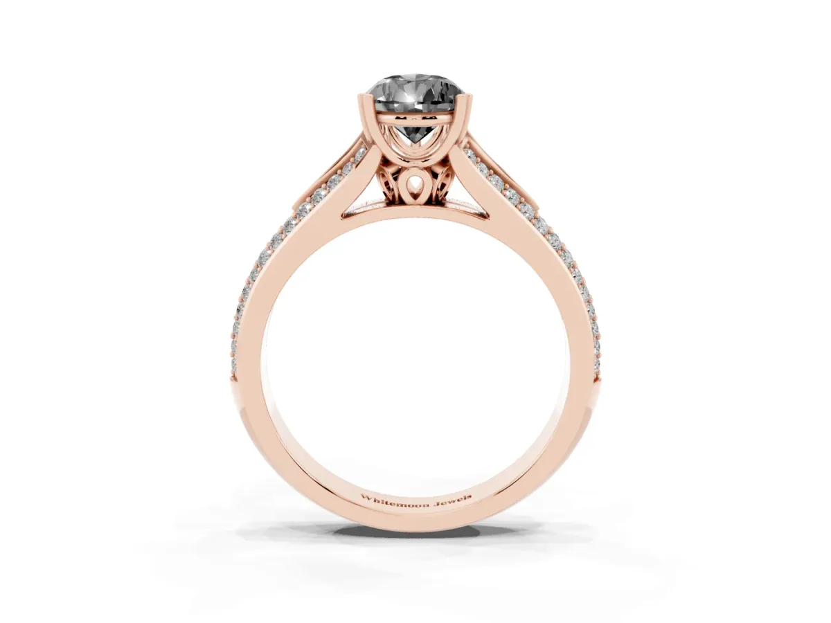 Fancy Black Pear Cut Diamond Split Shank Engagement Ring with Pavé Band Rose gold