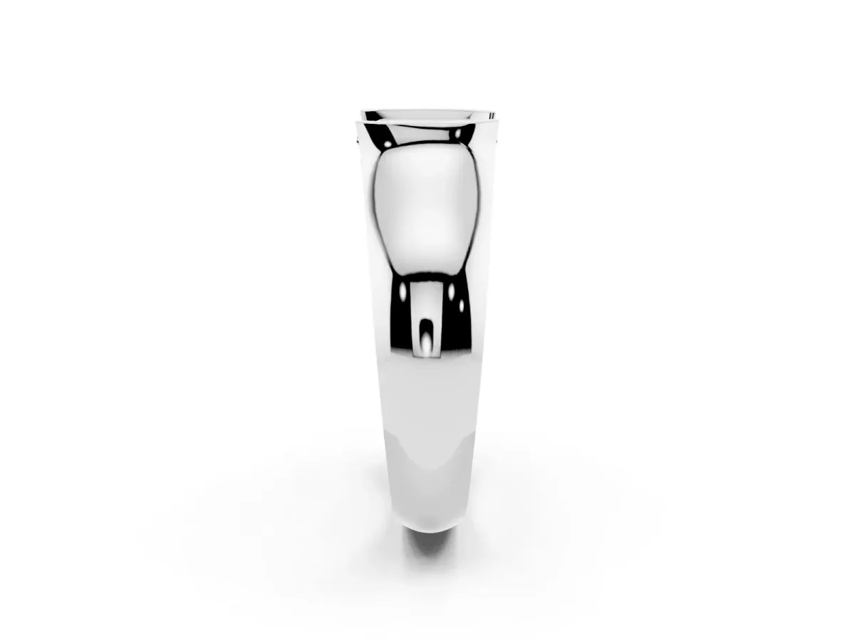 Emerald Cut Solitaire Bezel Set Diamond Ring with Wide Band Silver