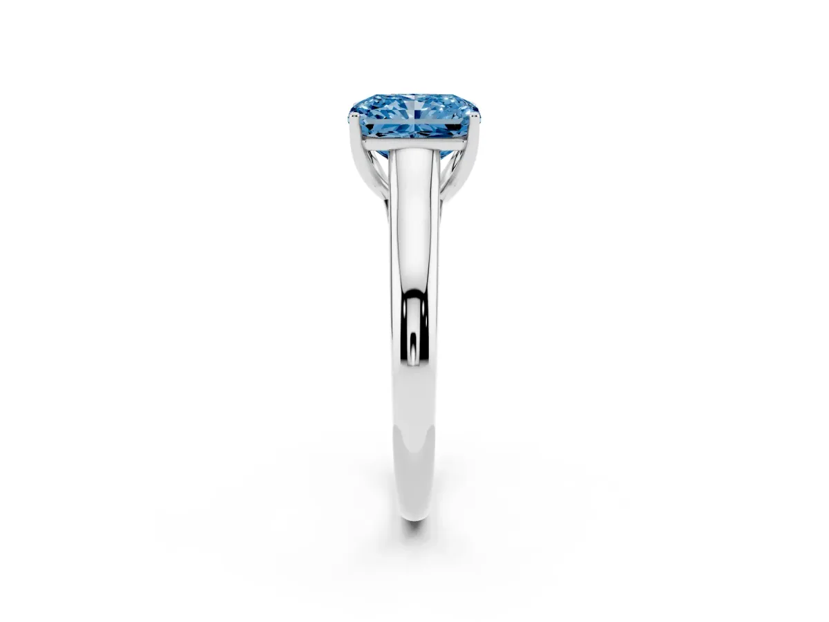 Fancy Blue Radiant Cut Solitaire Engagement Ring with Tapered Band and Four-Prong Setting Platinum