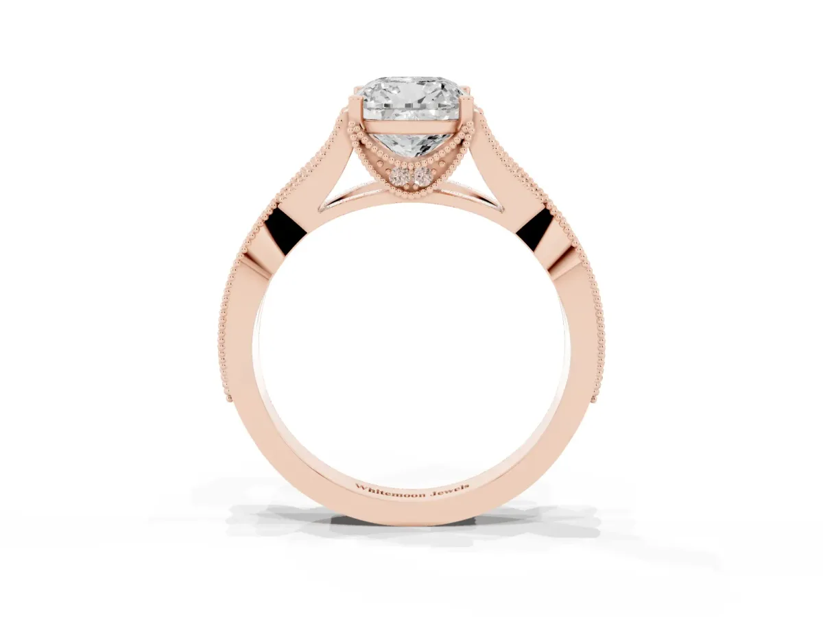 Cushion Cut Cut Diamond Twisted Band with Milgrain Pave Setting and Four-Prong Setting Rose gold