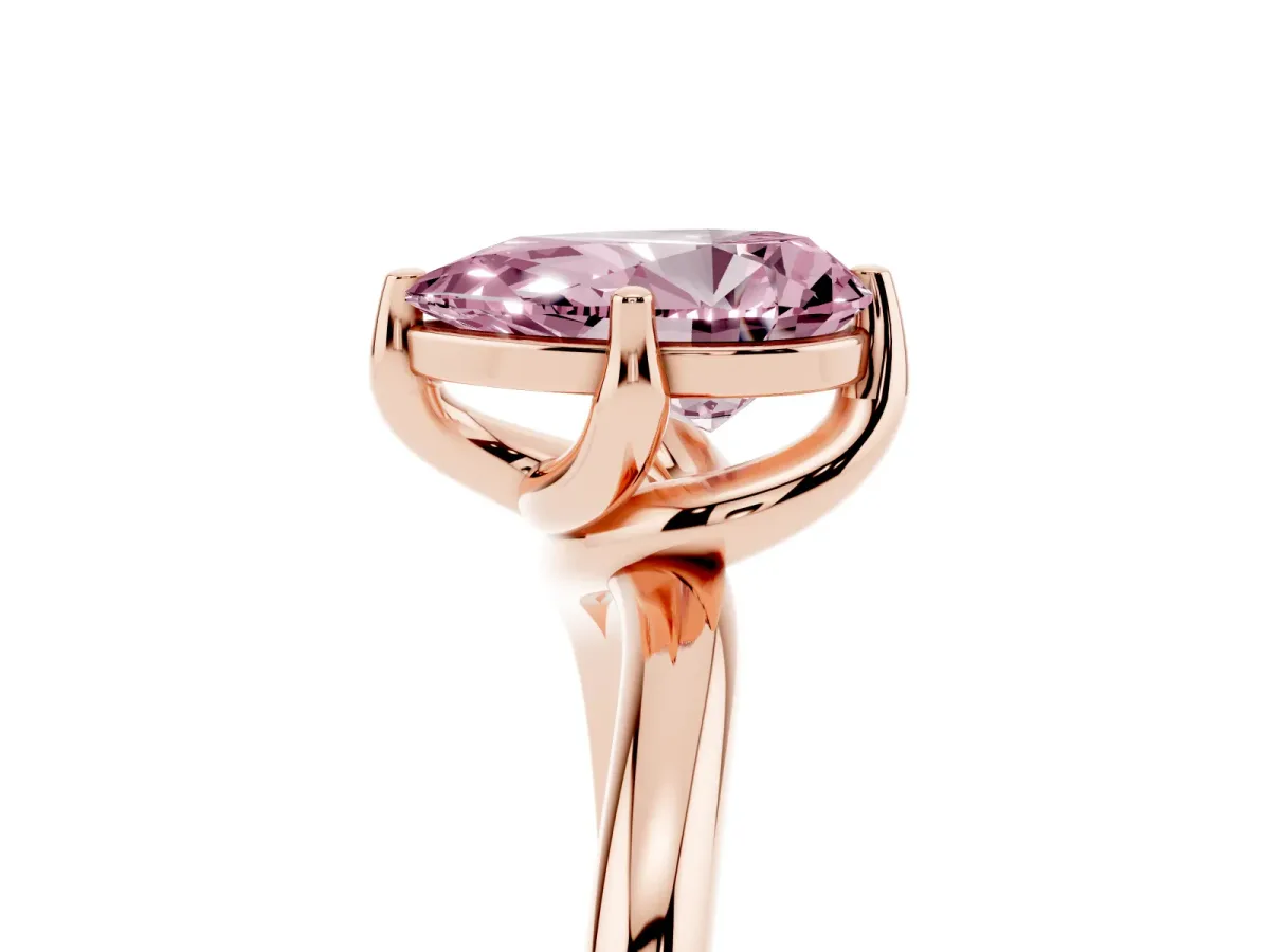Fancy Pink Pear Cut Diamond Solitaire Engagement Ring with Four-Prong Setting and Classic Band Rose gold