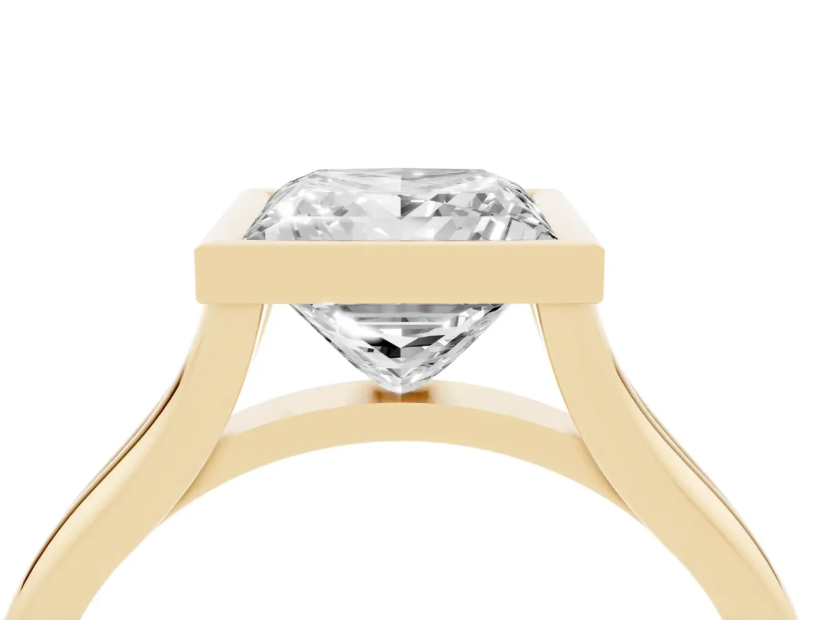Bezel Set Princess Cut Cut Solitaire Ring with Tapered Band Yellow gold