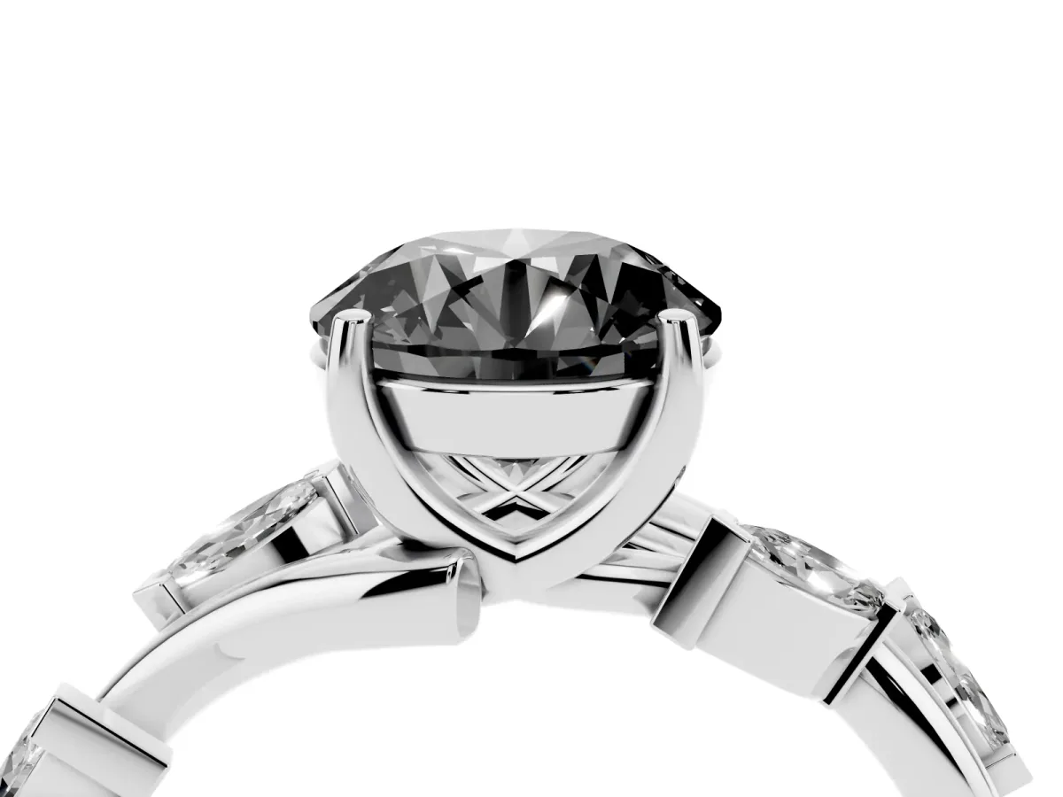 Fancy Black Round Cut Solitaire Twisted Band Marquise Accent Prong Setting Ring Silver