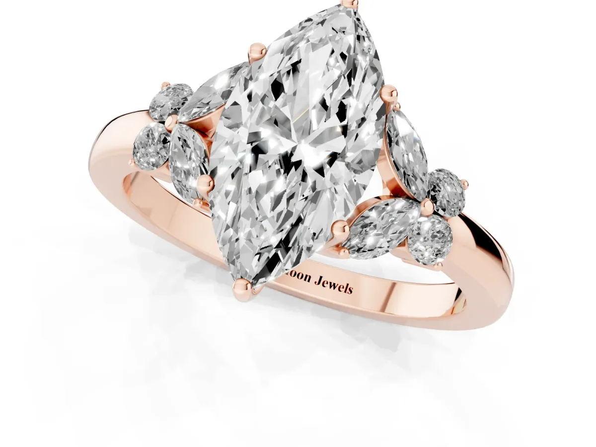 Marquise Cut Cut Solitaire Floral Diamond Ring with Four-Prong Setting Rose gold