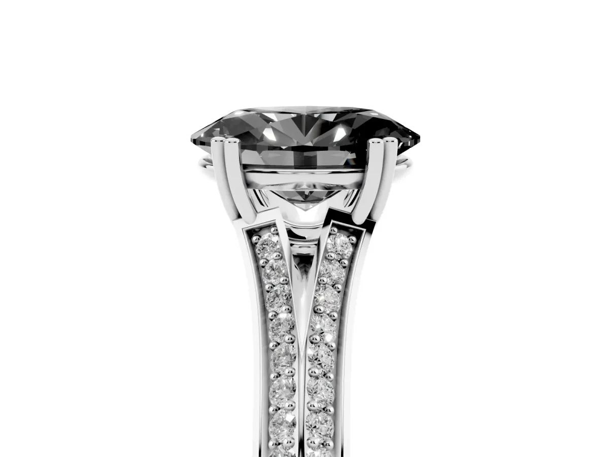 Fancy Black Oval Cut Diamond Split Shank Engagement Ring with Pavé Band White gold