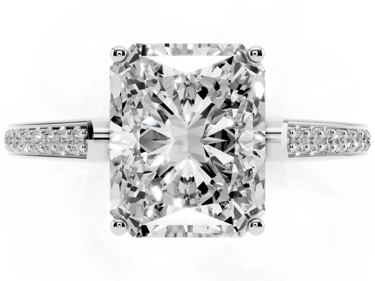 Radiant Cut Cut Cathedral Pave Diamond Engagement Ring with Six-Prong Setting Silver