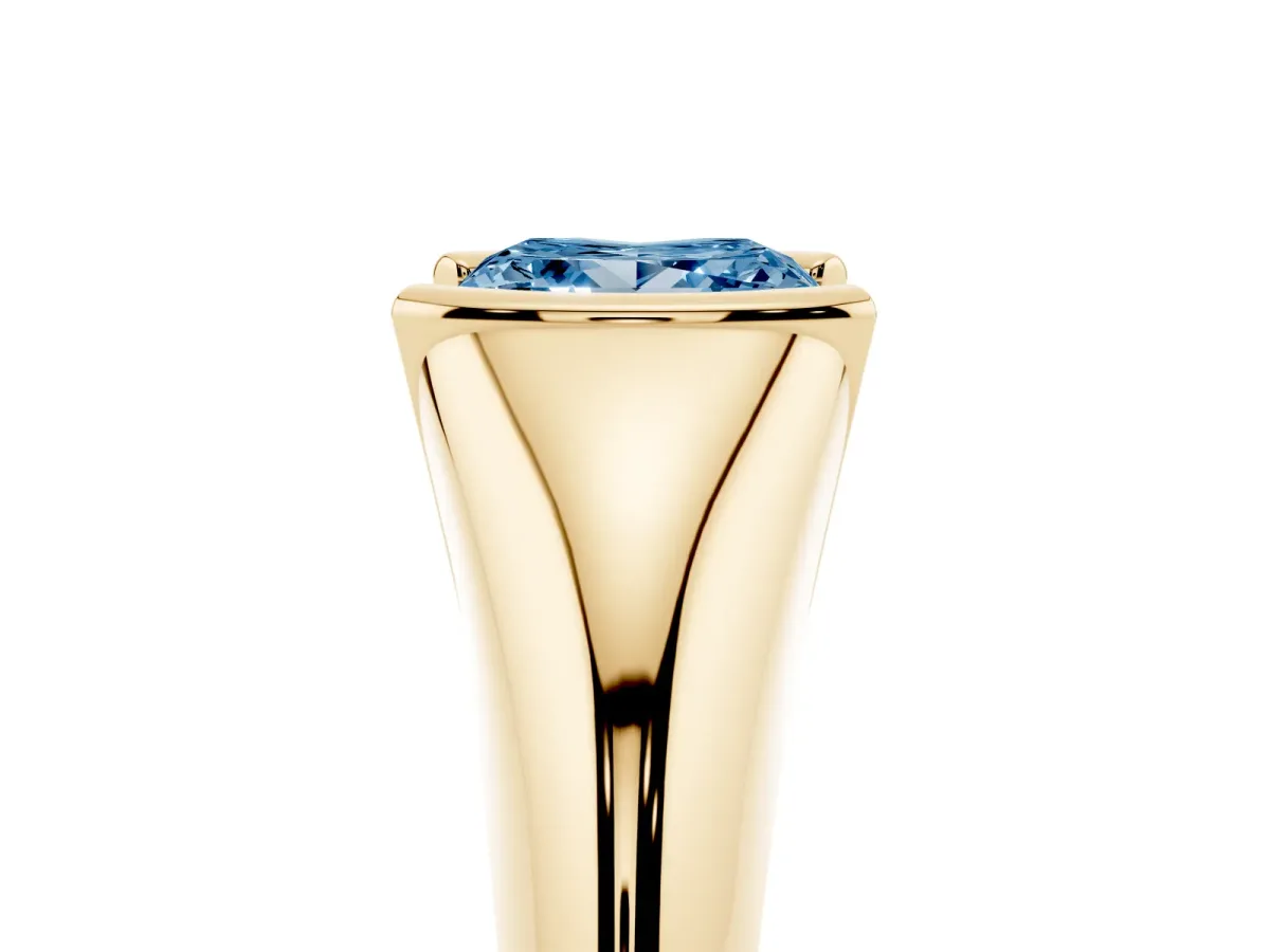 Fancy Blue Princess Cut Solitaire Tension Set Diamond Ring Yellow gold