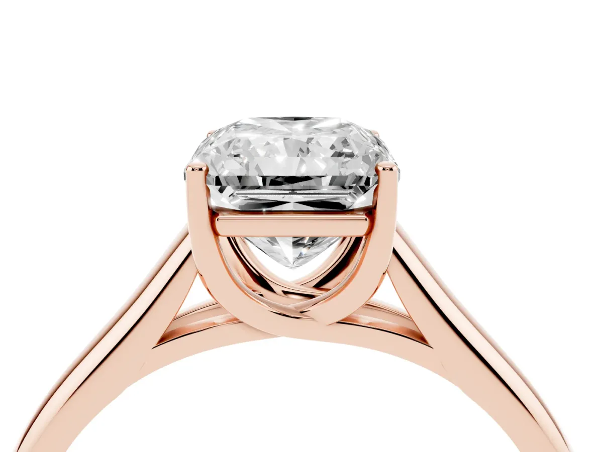 Radiant Cut Solitaire Engagement Ring with Tapered Band and Four-Prong Setting Rose gold