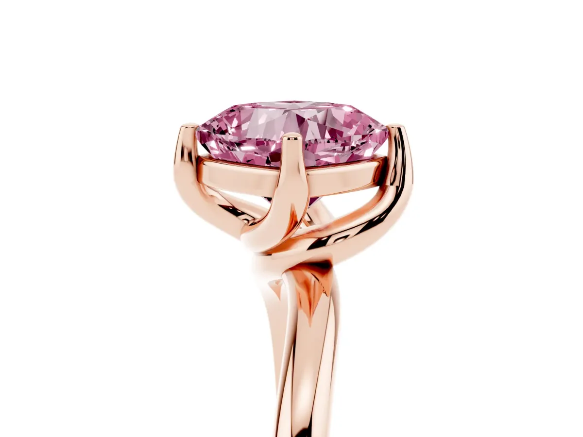 Fancy Pink Cushion Cut Diamond Solitaire Engagement Ring with Four-Prong Setting and Classic Band Rose gold