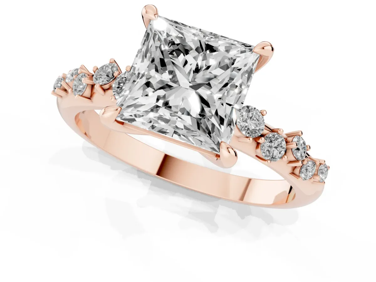 Princess Cut Cut Diamond Vine Band with Four-Prong Setting Rose gold