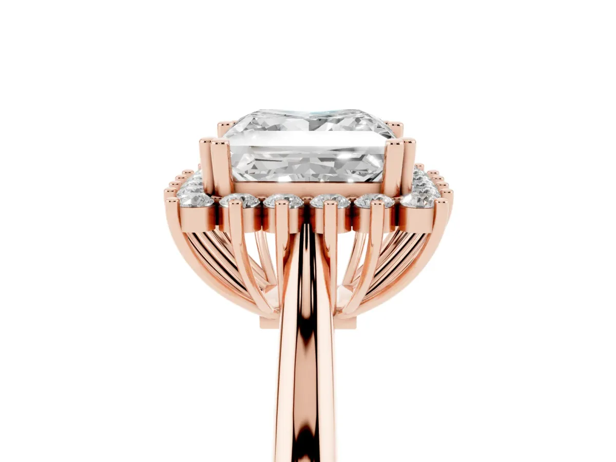 Princess Cut Cut Diamond Halo Ring with Solitaire Band and Prong Setting Rose gold