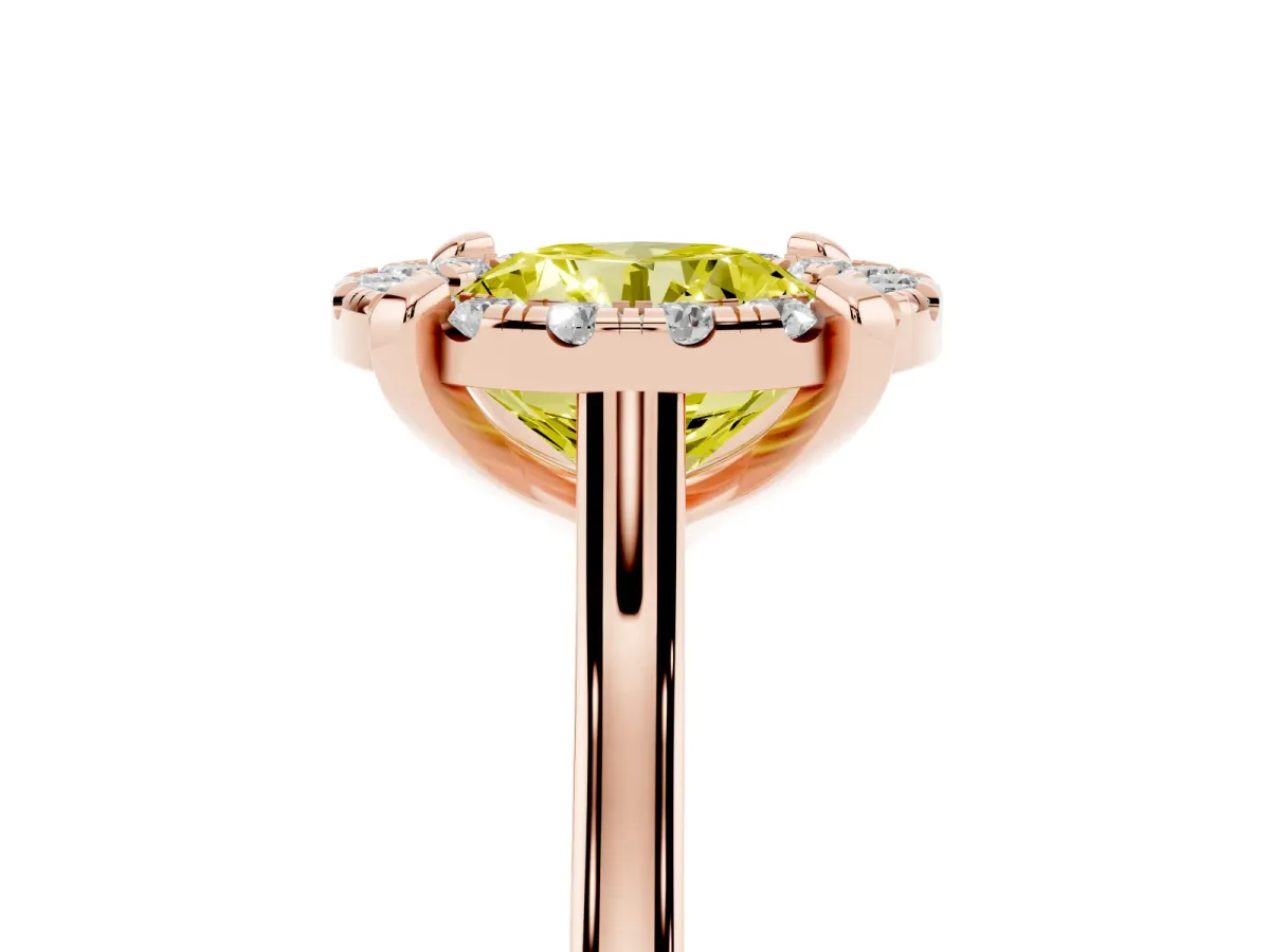 Fancy Yellow Round Cut Diamond Cluster Halo Solitaire with Four-Prong Setting Rose gold