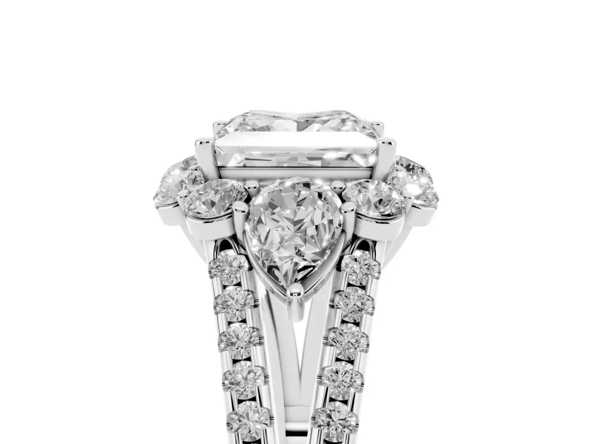 Princess Cut Halo Split Shank Diamond Engagement Ring with Prong Setting Platinum