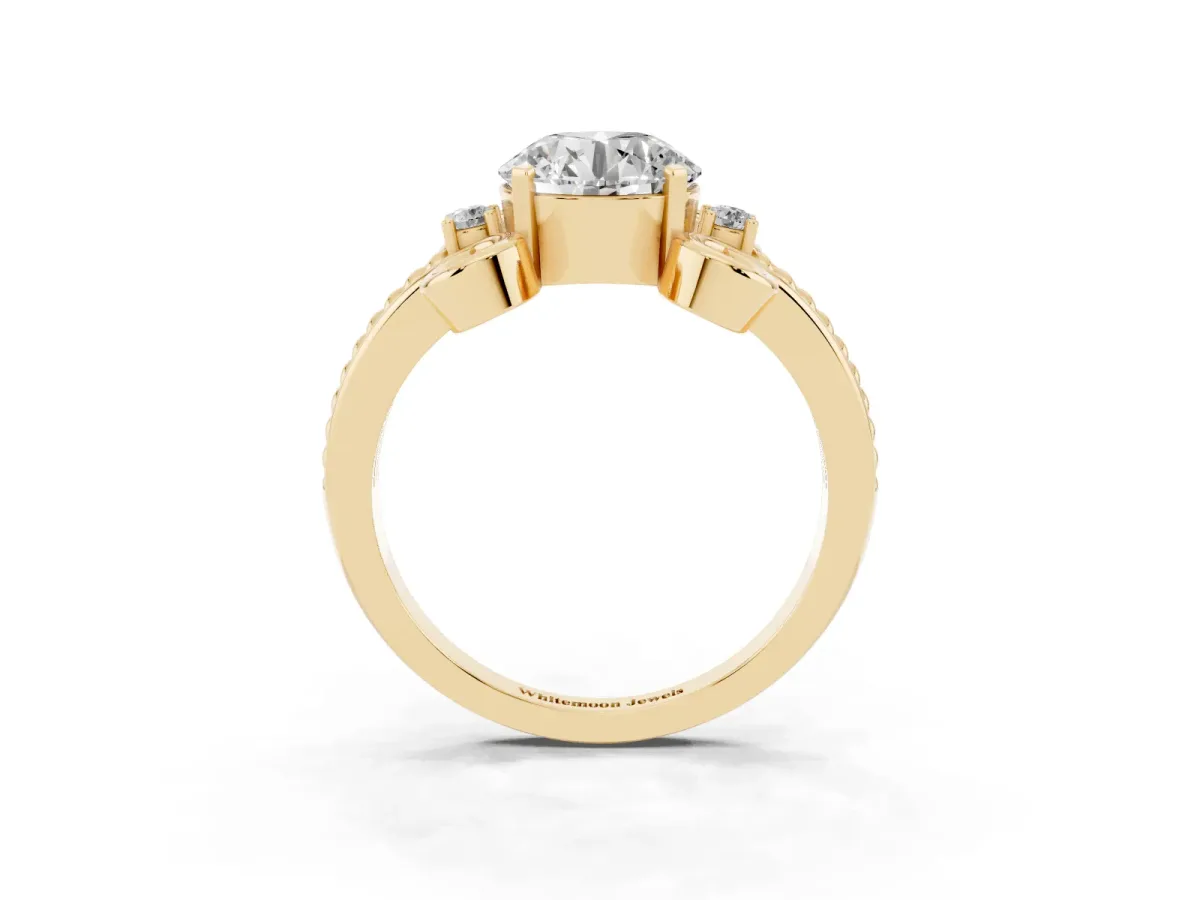 Round Cut Solitaire Twisted Band Scroll Prong Ring Yellow gold
